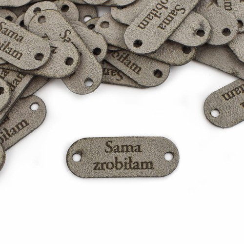 Zestaw metek nubuk premium "Sama zrobiłam'' / szary / 15 x 40 mm / 5 szt.