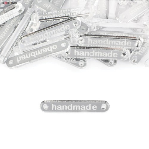 Zestaw metek "Handmade" / srebro / 35 x 6 mm / 5 szt.