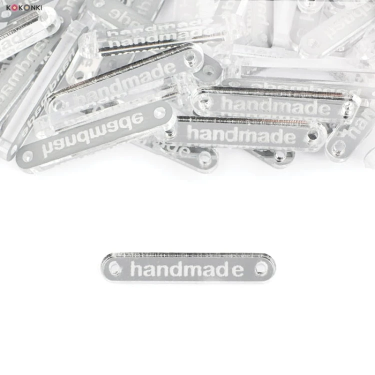 Zestaw metek "Handmade" / srebro / 35 x 6 mm / 5 szt.