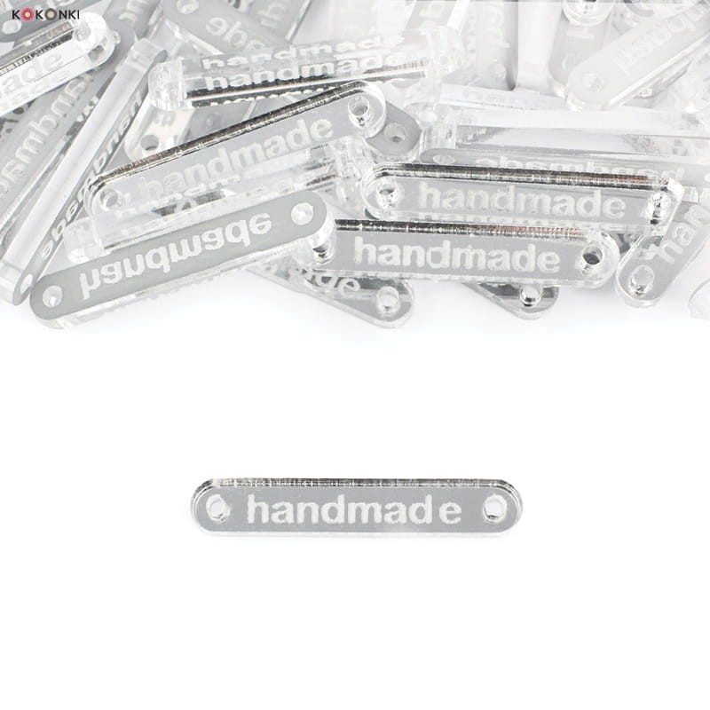 Zestaw metek "Handmade" / srebro / 35 x 6 mm / 5 szt.