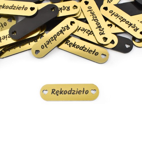 Zestaw metek metalizowanych "Rękodzieło" / złoto / 35 x 10 mm / 5 szt.