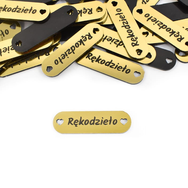 Zestaw metek metalizowanych "Rękodzieło" / złoto / 35 x 10 mm / 5 szt.