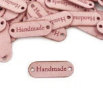 Sada etiket nubuk premium "Handmade" / růžová / 15 x 40 mm / 5 ks.