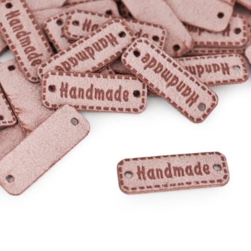Zestaw metek nubuk premium "Handmade" / róż / 11 x 30 mm / 5 szt.