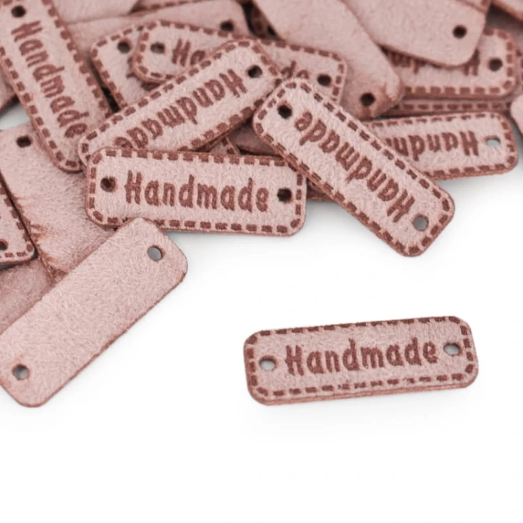 Zestaw metek nubuk premium "Handmade" / róż / 11 x 30 mm / 5 szt.
