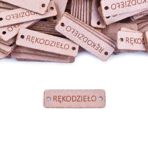 Zestaw Metek nubuk premium "RĘKODZIEŁO" / brudny róż / 12 x 40 mm / 5 szt.