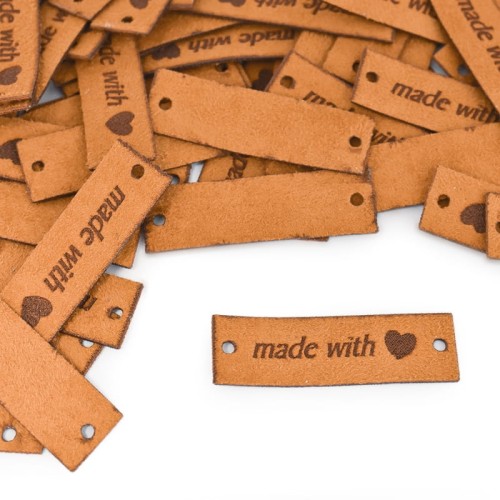 Zestaw metek nubuk premium "Made with ♥" / rudy / 15 x 50 mm / 5 szt.