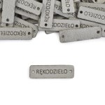 Zestaw metek nubuk premium "RĘKODZIEŁO" / szary / 12 x 40 mm / 5 szt.