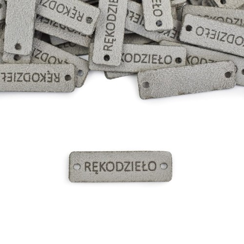 Zestaw metek nubuk premium "RĘKODZIEŁO" / szary / 12 x 40 mm / 5 szt.