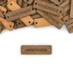 Zestaw metek skóra naturalna premium "Handmade" / chłodny brąz / 40 x 12 mm / 5 szt.
