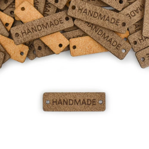 Zestaw metek skóra naturalna premium "Handmade" / chłodny brąz / 40 x 12 mm / 5 szt.