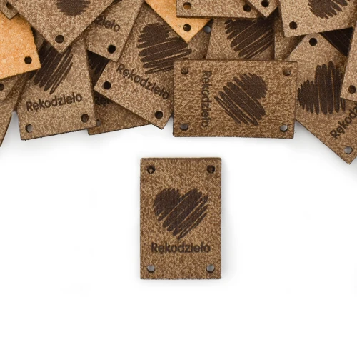 Zestaw metek skóra naturalna premium "Rękodzieło" serce / chłodny brąz / 30 x 20 mm / 5 szt.