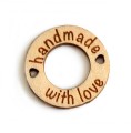 Zestaw metek kółko "Handmade with love" / 25 x 25 mm / naturalny / 5 szt.