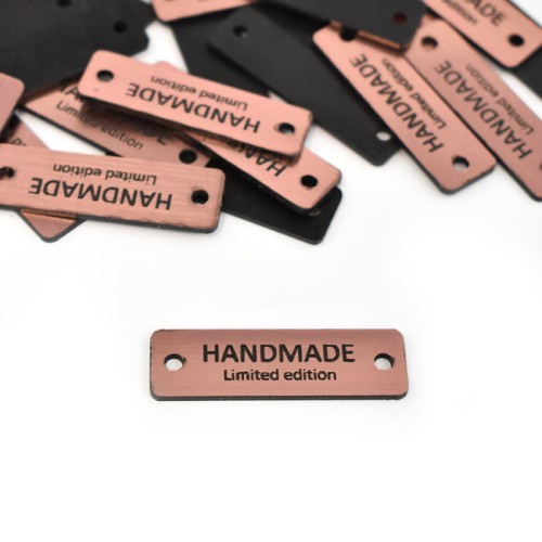 Zestaw metek metalizowanych "Handmade Limited Edition" / róż / 40 x 12 mm / 5 szt.