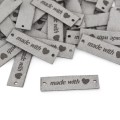 Zestaw metek nubuk premium "Made with ♥" / szary / 15 x 50 mm / 5 szt.