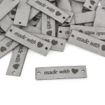 Sada etiket nubuk premium "Made with ♥" / Šedá / 15 x 50 mm / 5 ks.