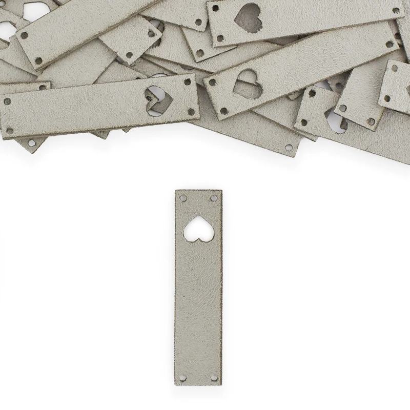 Zestaw metek nubuk premium "Serce" / szary / 60 x 15 mm / 5 szt.