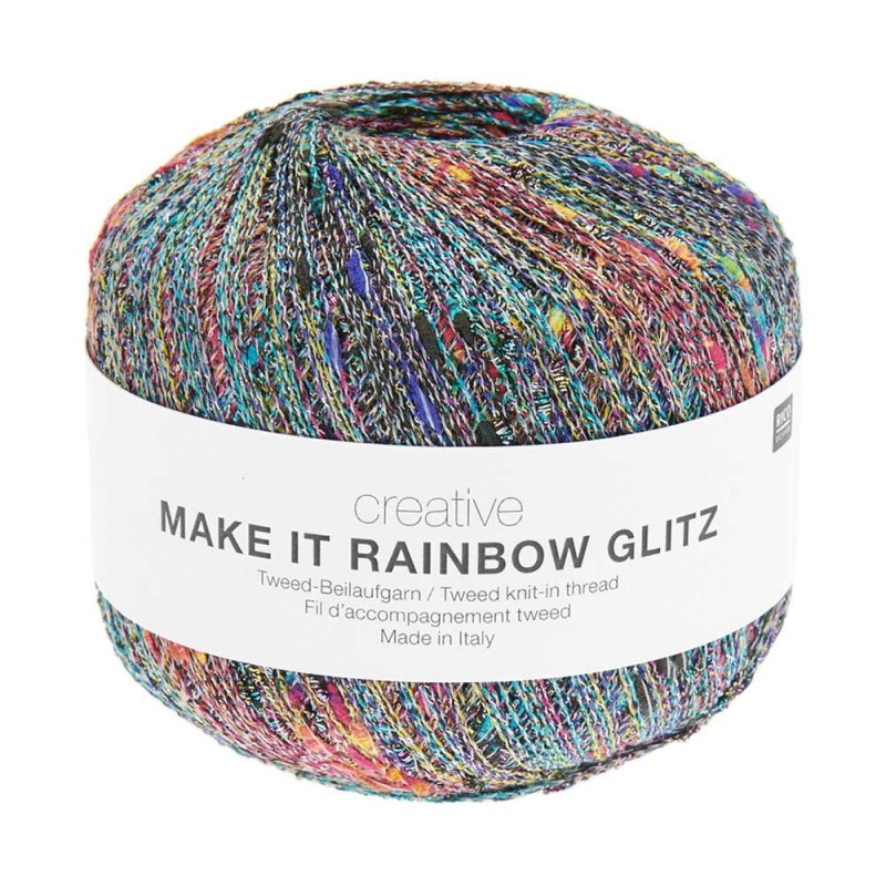 Nić / Włóczka fantazyjna Rico Design Creative Make It Rainbow Glitz 002