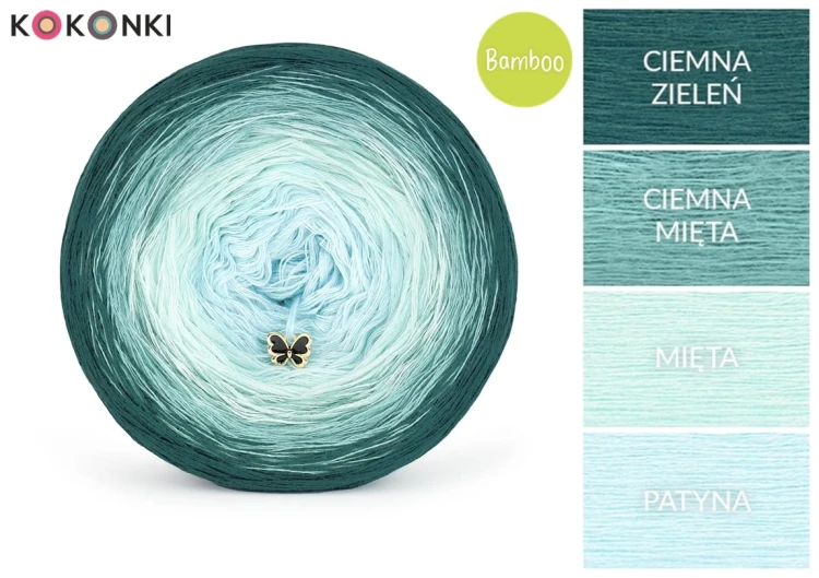 KOKONEK Bamboo BB65 - Ciemna zieleń/ciemna mięta/mięta/patyna / 4 nitki / 1200 m / 240 g - GOTOWY