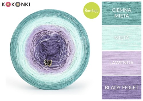KOKONEK Bamboo BB74 - Ciemna mięta/mięta/lawenda/blady fiolet / 4 nitki / 1200 m / 240 g - GOTOWY