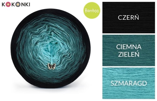 KOKONEK Bamboo BB79 - Czerń/ciemna zieleń/szmaragd / 4 nitki / 1200 m / 240 g - GOTOWY