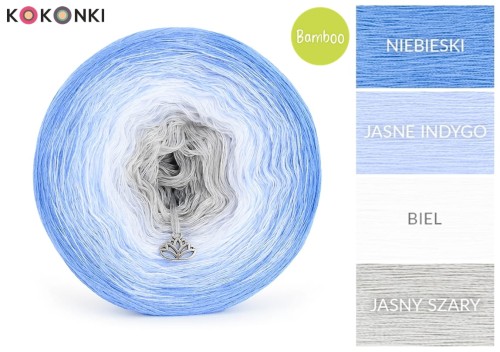 KOKONEK Bamboo BB83 - Niebieski/jasne indygo/biel/jasny szary / 4 nitki / 1200 m / 240 g - GOTOWY