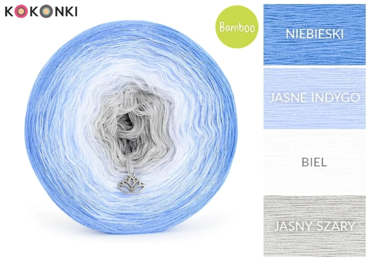 KOKONEK Bamboo BB83 - Niebieski/jasne indygo/biel/jasny szary / 4 nitki / 1200 m / 240 g - GOTOWY