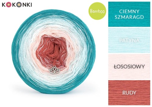 KOKONEK Bamboo BB88 - Ciemny szmaragd/patyna/łososiowy/rudy / 4 nitki / 1200 m / 240 g - GOTOWY
