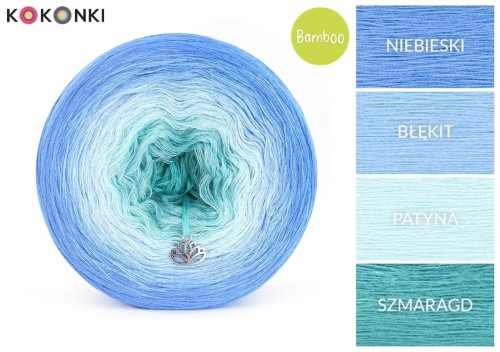 KOKONEK Bamboo BB90 - Niebieski/błękit/patyna/szmaragd / 4 nitki / 1200 m / 240 g - GOTOWY