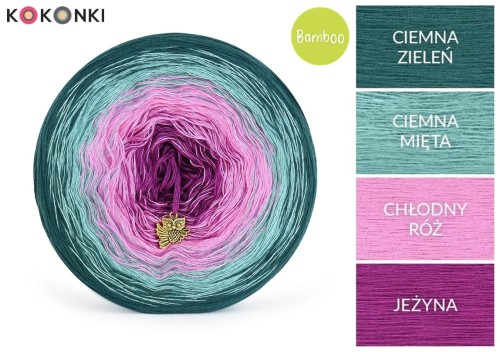 KOKONEK Bamboo BB93 - Ciemna zieleń/ciemna mięta/chłodny róż/jeżyna / 4 nitki / 1200 m / 240 g - GOTOWY