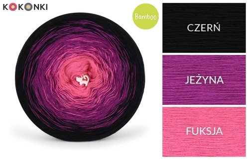 KOKONEK Bamboo BB94 - Czerń/jeżyna/fuksja / 4 nitki / 1200 m / 240 g - GOTOWY