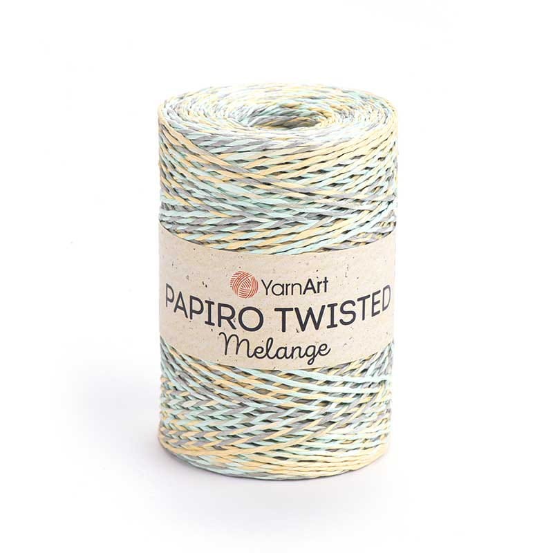 Włóczka Yarnart Papiro Twisted Melange 2306 / rafia papierowa / mięta-żółty-szary