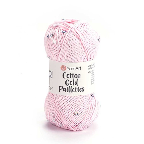 Włóczka z cekinami YarnArt Cotton Gold Paillettes 7107 / jasny róż ze srebrem