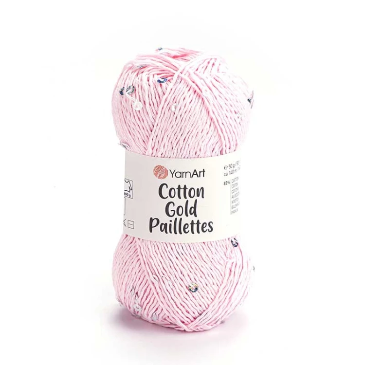 Włóczka z cekinami YarnArt Cotton Gold Paillettes 7107 / jasny róż ze srebrem