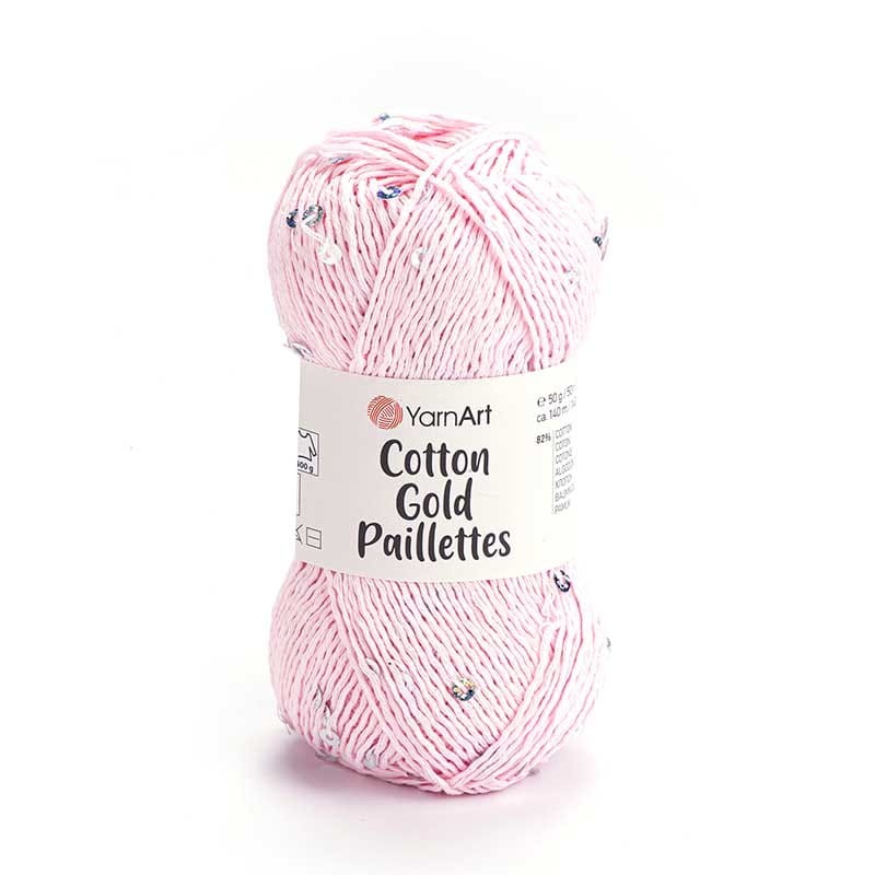 Włóczka z cekinami YarnArt Cotton Gold Paillettes 7107 / jasny róż ze srebrem