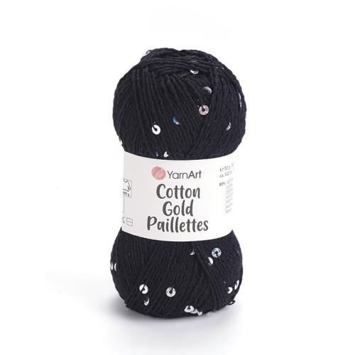 Włóczka z cekinami YarnArt Cotton Gold Paillettes 7101 / czerń ze srebrem