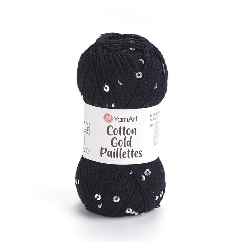 Włóczka z cekinami YarnArt Cotton Gold Paillettes 7101 / czerń ze srebrem