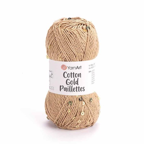 Włóczka z cekinami YarnArt Cotton Gold Paillettes 7105 / ciepły beż ze złotem