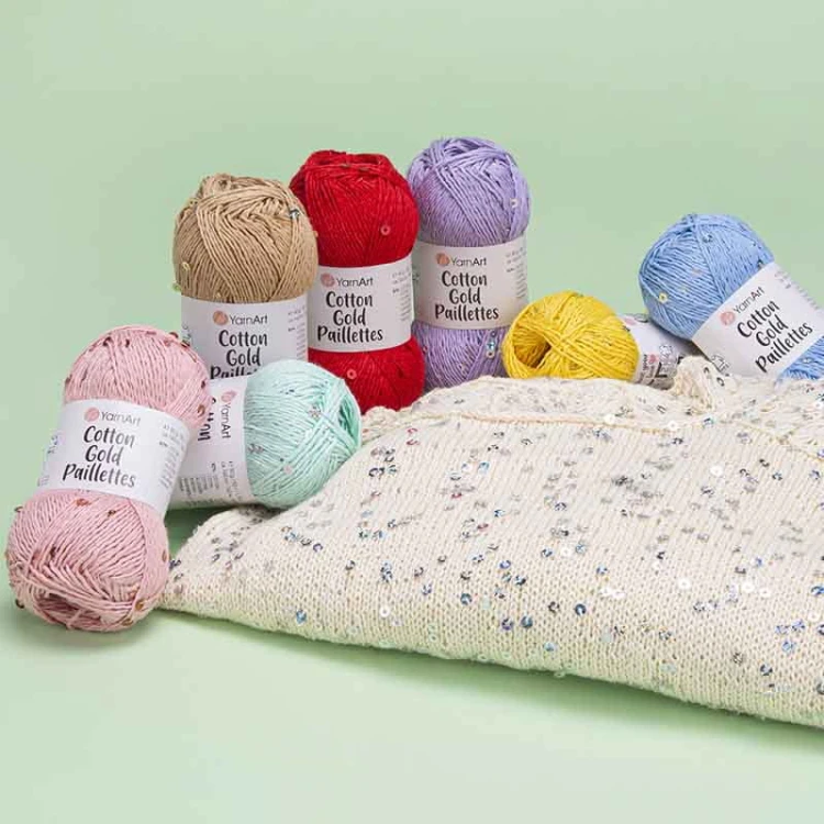 Włóczka z cekinami YarnArt Cotton Gold Paillettes 7115 / czerwień