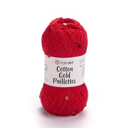 Włóczka z cekinami YarnArt Cotton Gold Paillettes 7115 / czerwień