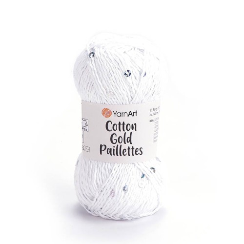 Włóczka z cekinami YarnArt Cotton Gold Paillettes 7102 / biały ze srebrem