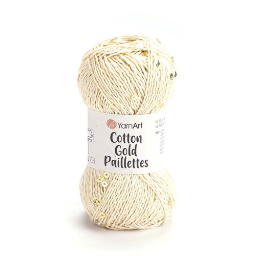 Włóczka z cekinami YarnArt Cotton Gold Paillettes 7103 / krem ze złotem