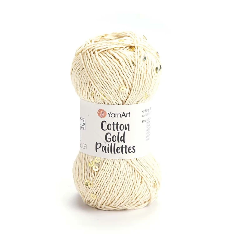 Włóczka z cekinami YarnArt Cotton Gold Paillettes 7103 / krem ze złotem