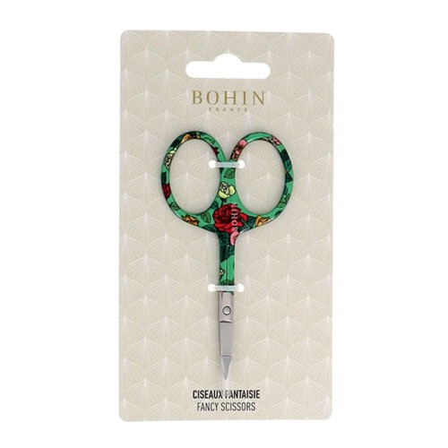 Nożyczki do haftu Bohin / 9 cm / zielone kwiaty