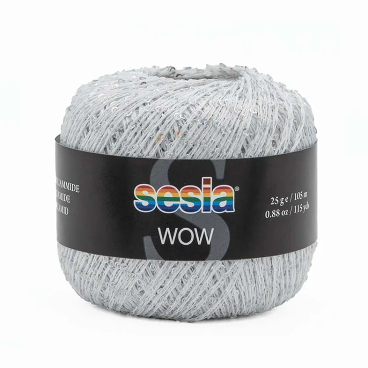 Włóczka / nić fantazyjna z cekinami Sesia Wow 0051 / biel / 25g