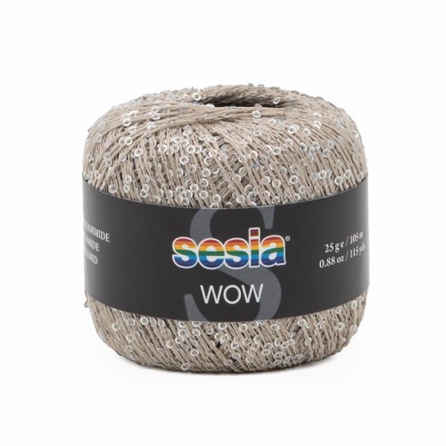 Włóczka / nić fantazyjna z cekinami Sesia Wow 0247 / beż / 25g