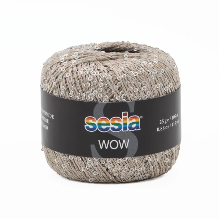 Włóczka / nić fantazyjna z cekinami Sesia Wow 0247 / beż / 25g