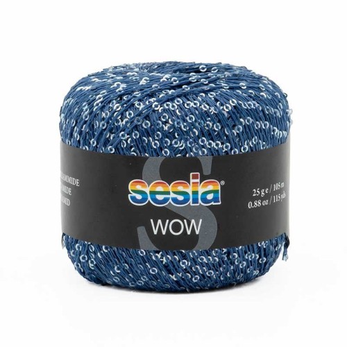 Włóczka / nić fantazyjna z cekinami Sesia Wow 0884 / jeans / 25g