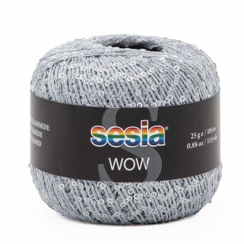 Włóczka / nić fantazyjna z cekinami Sesia Wow 1115 / jasny szary / 25g