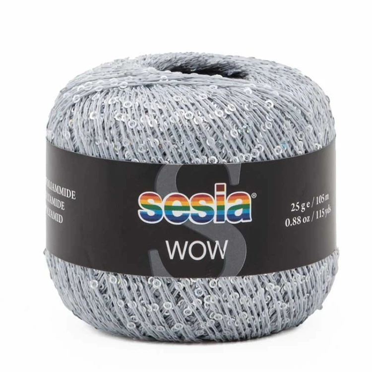 Włóczka / nić fantazyjna z cekinami Sesia Wow 1115 / jasny szary / 25g